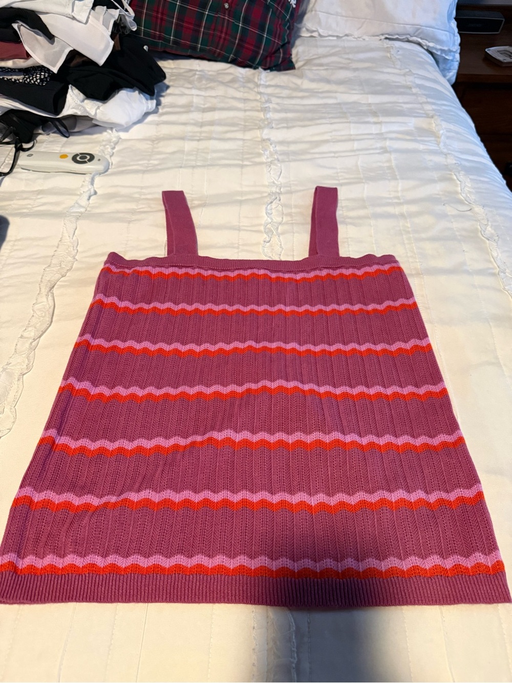 LOFT Pink and Coral Striped Knit Tank